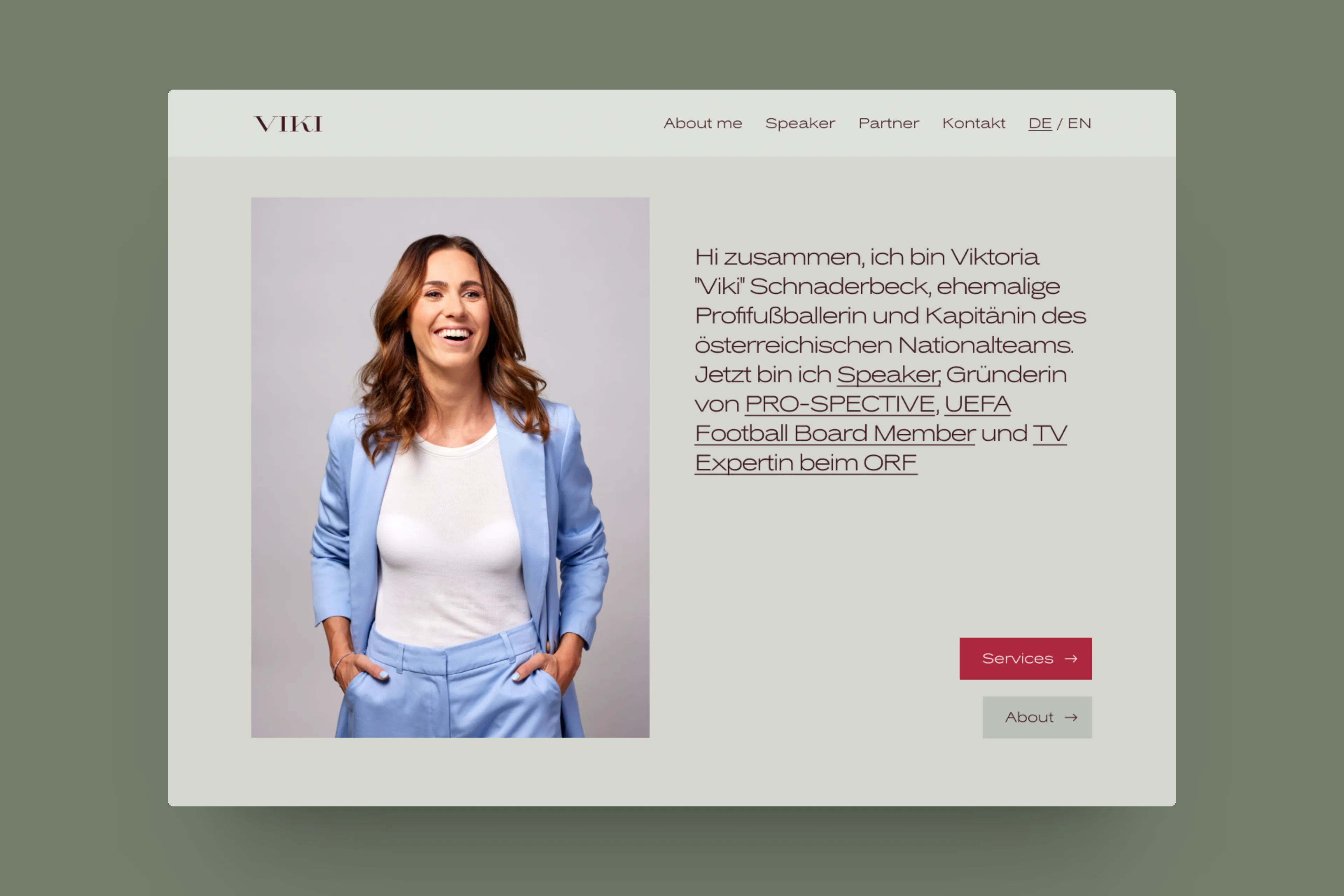 A website mockup for Viktoria Schnaderbeck's website